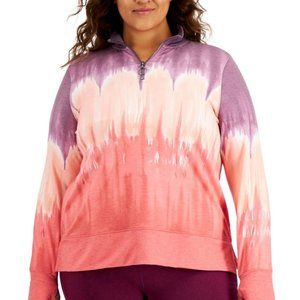 NEW IDEOLOGY Womens L TieDye Pink Purple Cropped Sweater Zip Stretch Mock Neck